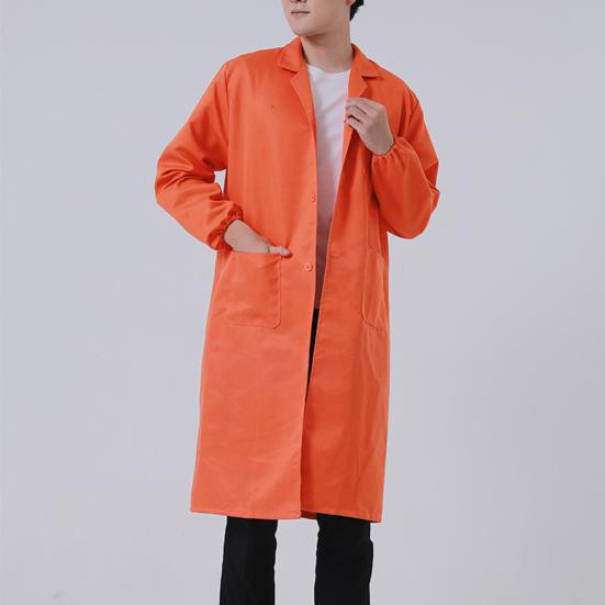 Men Long Coat Non Pilling Full Sleeve Solid Color Loose Single-breasted Pockets Thickened Dustproof Doctor Food Laboratory Beauty Salon Workwear Coat