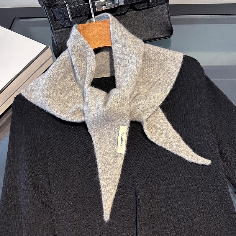 100% Шерсть Вязаный Треугольный Шарф в Корейском Стиле Женский Зимний Теплый Платок Шаль Многофункциональный Шейный Платок