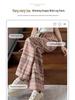 Pink Plaid Wide-Leg Pants for Petite Pear-Shaped Women - Slim Fit, Loose Straight-Leg, Floor-Length for Spring/Autumn