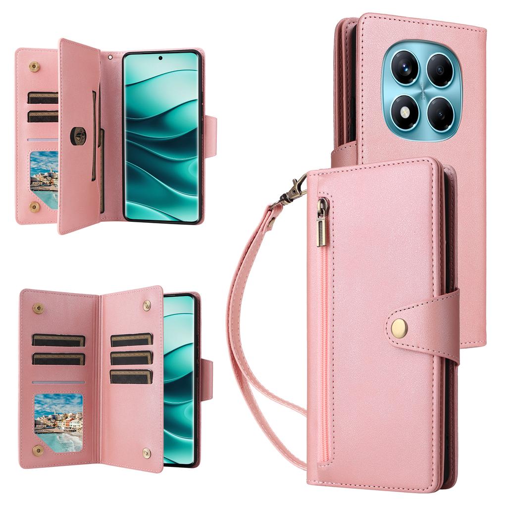 For Xiaomi Redmi Note 14 Pro 4G Case Zipper Wallet Leather Stand Phone Cover Rivet Decor