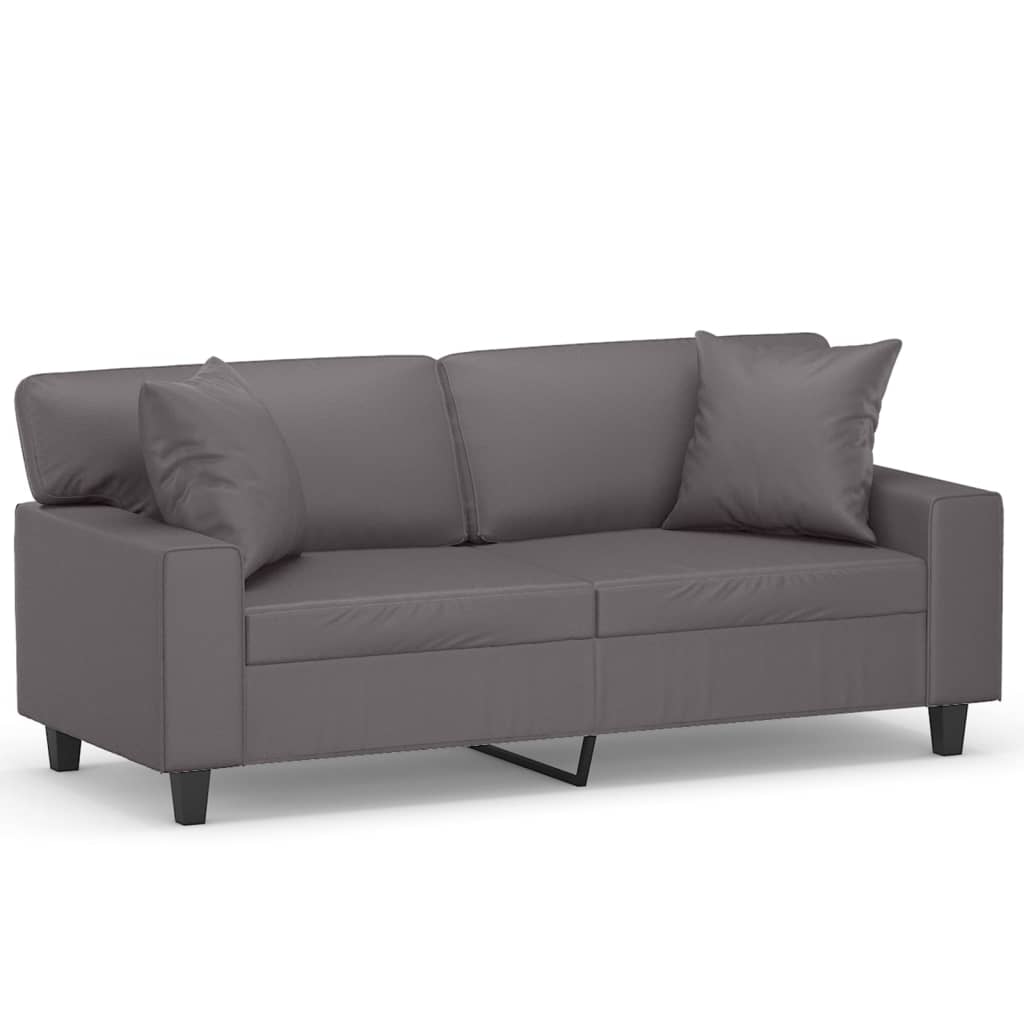 2 Seater Sofa with Decorative Cushions Gray 140 cm Synthetic Leather