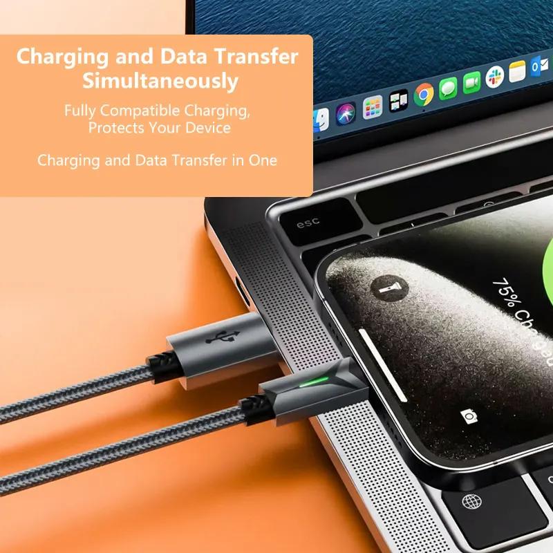 120W Data Cable USB A To C Cable Fast Charging Data Cable LED High Speed Transfer Cord For Phone Smartphones Tablet Power Bank