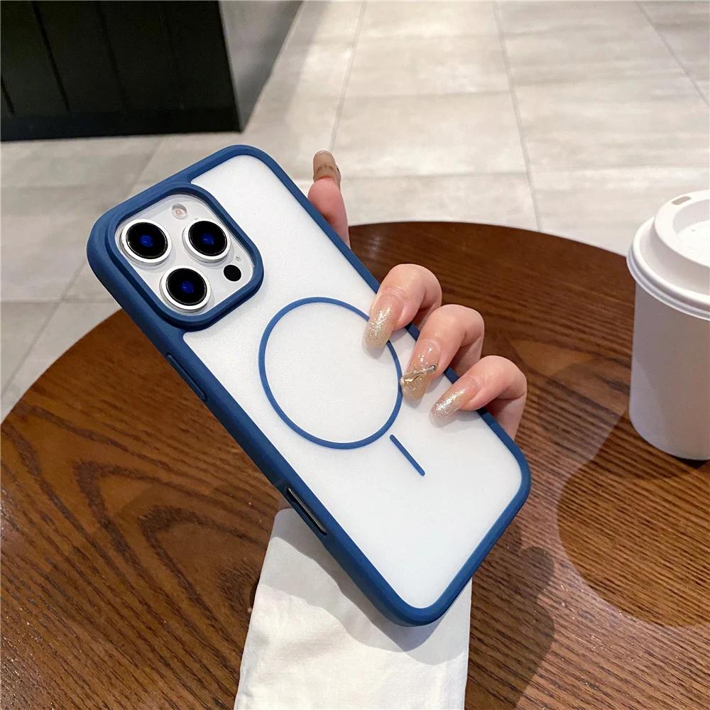 Прозрачный ультратонкий матовый чехол с текстурой для iPhone 16 15 13 12 14 Pro Max Plus для Magsafe Magnetic Charging Protective Case