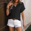 Женская мода, однотонная свободная повседневная плиссированная рубашка на пуговицах с короткими рукавами, топ