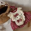 Girls Summer Short Sleeve Set Cute Flutter Sleeve Plaid Skort Two Piece Outfit