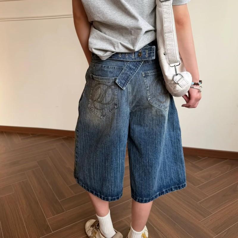 High-Waisted Wide-Leg Denim Cropped Pants Men - Relaxed Fit Washed Cotton Straight Cut Multi-Pocket