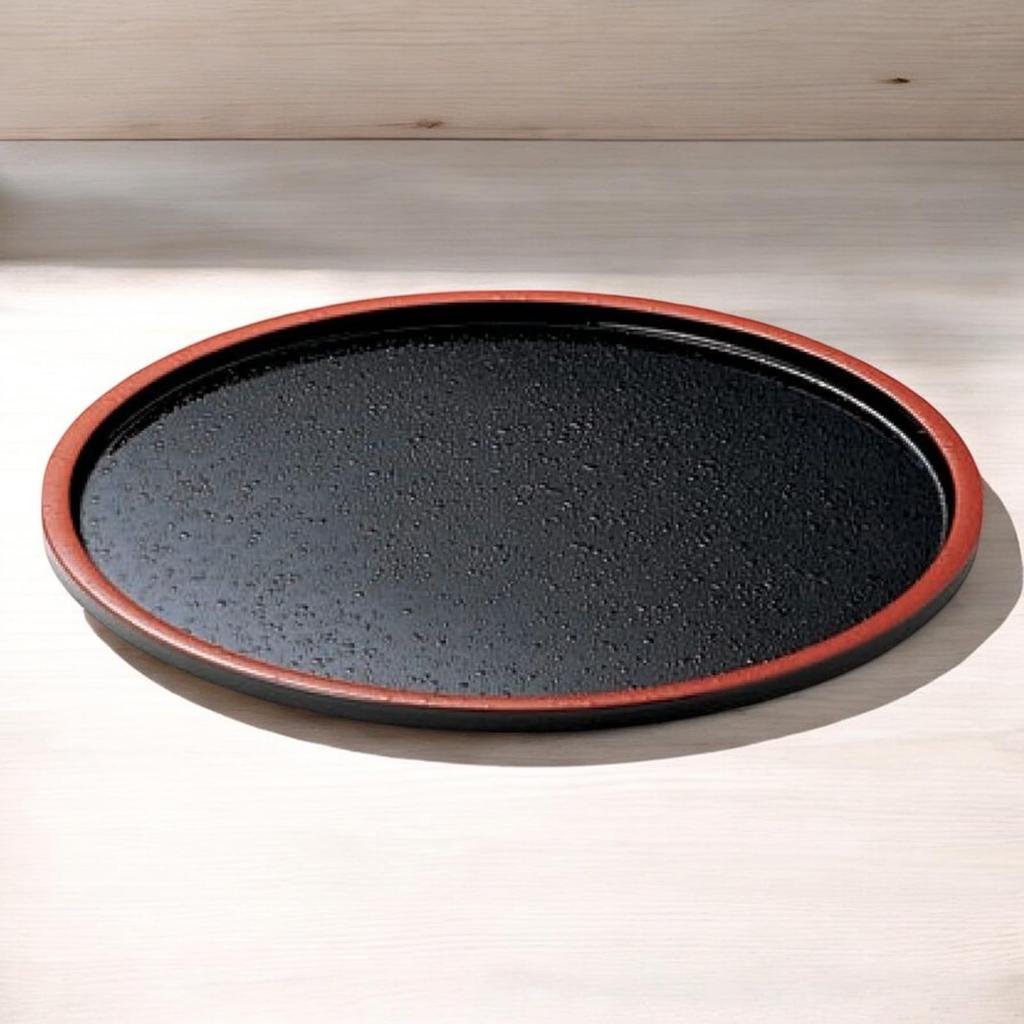 DX Round Tray Lacquered Lacquerware Made In Japan J-kitchens 7-inch (Tray) Black/Red Non-Slip Finish, 21cm, (ABS Resin),