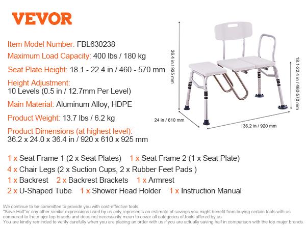 SucceBuy Скамья для переноса в ванну для сидений для душа Легкая скамья для душа с нескользящими сиденьями для ванны с подлокотником и спинкой