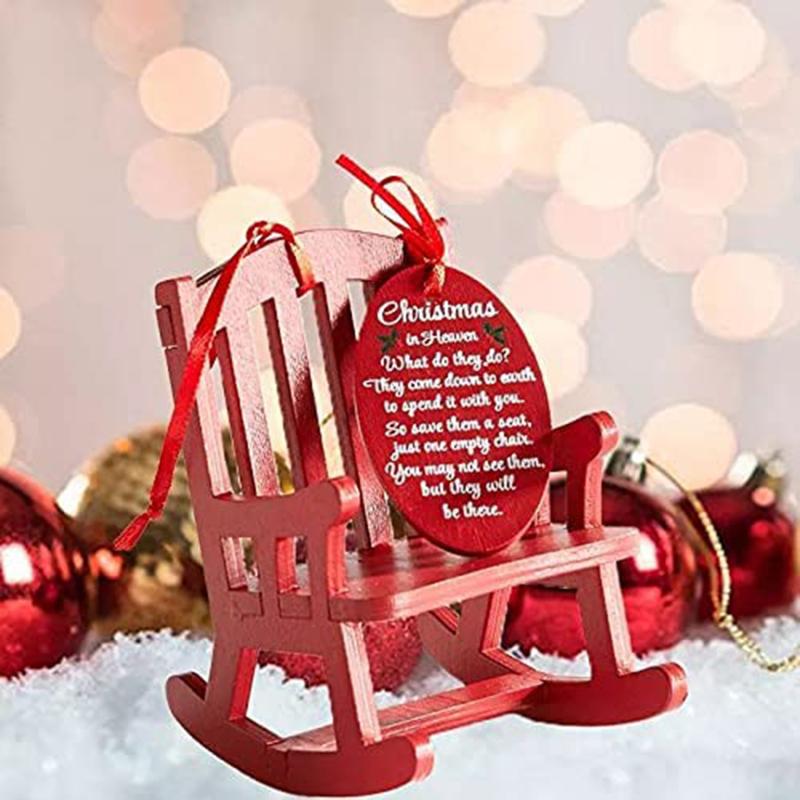 Red Single Christmas Wooden Craft Small Rocking Chair Commemorative Decoration A Chair And Hang Tag Set
