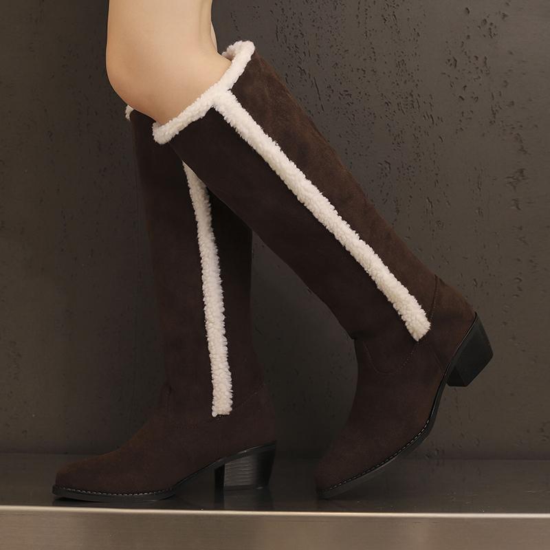 Women's Low-heeled Boots Autumn and Winter New Comfortable and Warm Thick-heeled Large-size Plush Medium Boots