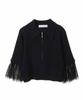 Trenteant Son De Mode Tulle Sleeve Zip Knit Black Women's Sweater,