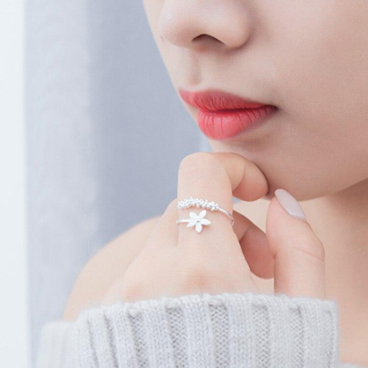 Korean 925 Sterling Silver Flower Adjustable Rings for Women Wedding Trendy Jewelry Anillos Jz156