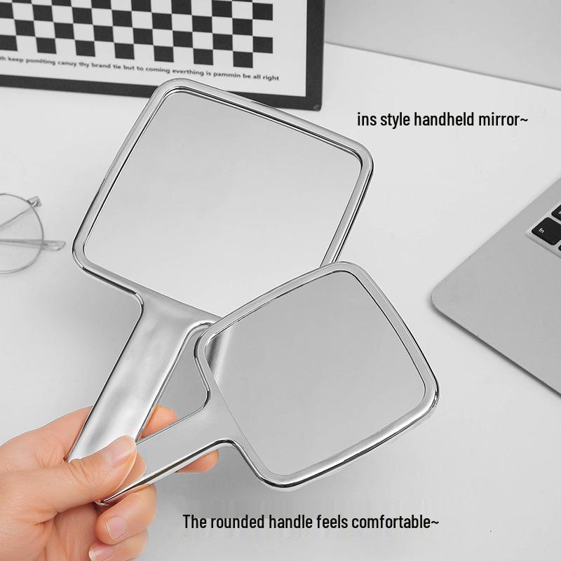 Electroplated Silver Wave Pattern High-Definition Handheld Makeup Mirror - Luxury Square Mirror for Girls, Portable Large Size