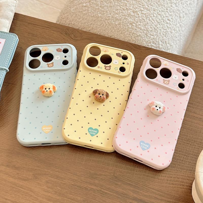 Чехол для телефона с 3D мультяшным щенком в горошек Для iPhone 17 16 15 14 13 12 Pro Max Конфетные цвета Ударопрочный Защитный Мягкий Чехол