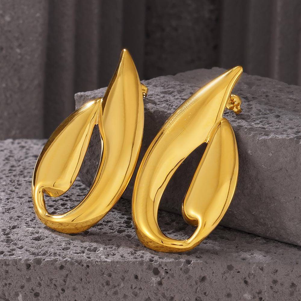 Тяжелая промышленность, гладкие серьги-гвоздики необычной формы, уникальный дизайн, титановая сталь, покрытая 18-каратным золотом, преувеличенные украшения в стиле холодного ветра