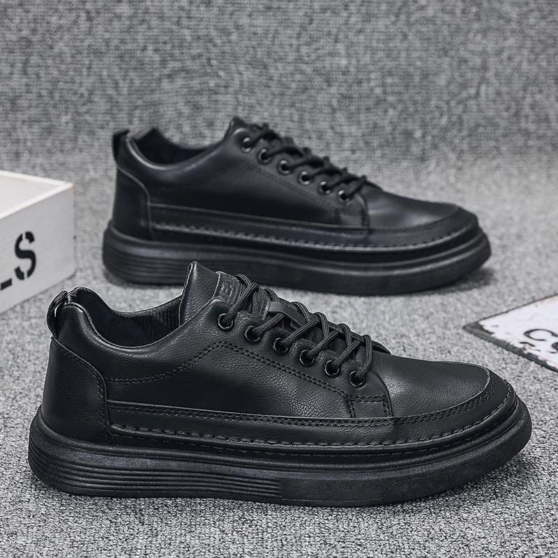 Осень Лето Черные Кожаные Туфли Модные Туфли на Платформе Мужская Обувь Тренд Спортивные Мужские Повседневные Одинарные Туфли Удобные Дышащие Износостойкие Туфли