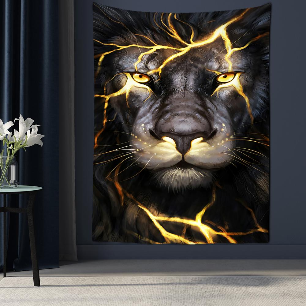 Психоделический гобелен с изображением льва, настенный подвесной загадочный абстрактный животных, искусство для гостиной, богемный хиппи, общежитие, домашний декор
