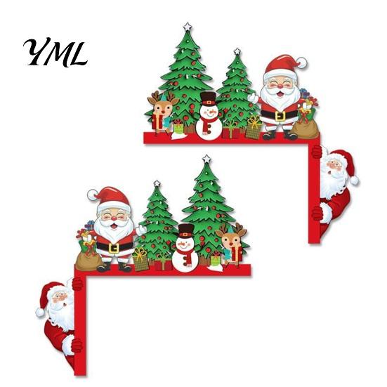 Christmas Housewarming Gift Door Topper, Wooden Corner Sign, Santa Snowman Gingerbread Rustic Holiday Accents Man Frame Decor for Home Party