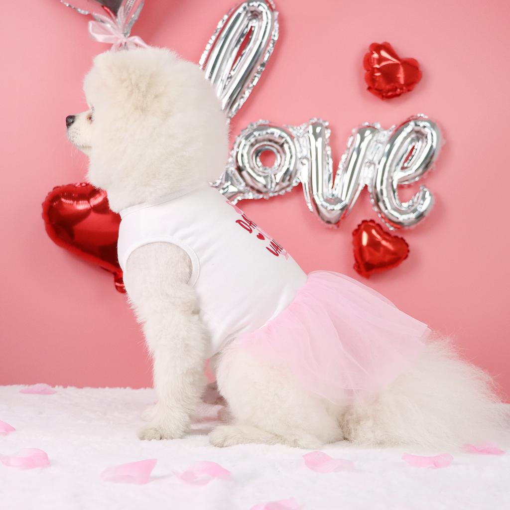 Pet Dress with Black Tulle Skirt with Bow, Cute Puppy Outfit, Fashion Small Dog Apparel, Sweet Pet Wear for Valentine