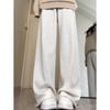 Women's American-Style Gray Sweatpants: Spring & Autumn Loose Fit, Slimming, Wide-Leg, Straight-Leg, Winter Fleece-Lined.