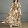 Dimanaf 2025 Женское Летнее Платье Винтажный Принт Цветочный Базовый Повседневный Оверсайз Длинное Свободное Платье Плюс Размер