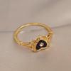 Gold Gothic Black Enamel Heart Ring - Drip Oil Light Luxury Couple Style