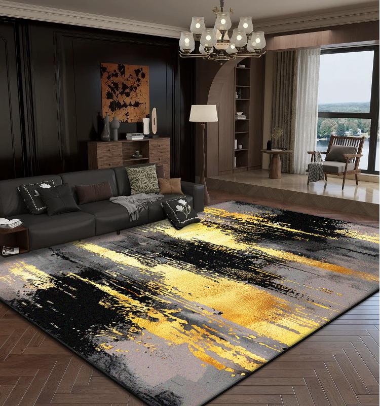 Luxury Abstract Living Room Carpets Golden Decoration Home Sofa Large Area Rugs Bedroom Bedside Tatami Soft Non-slip Floor Mat