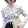 Hollow Lace Bottoming Shirt Slim Fit Long Short-sleeved T-shirt Women's Top Half Turtleneck Slim Fit