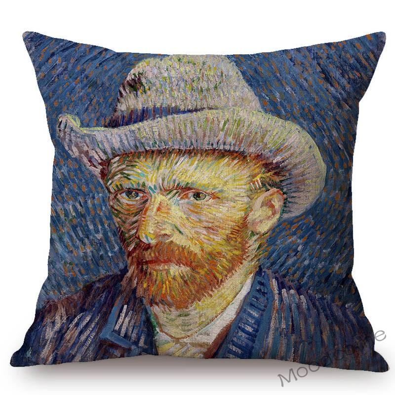 Dutch Impressionism Oil Painting Van Gogh Self- Portrait Postman Famous Gallery Art Sofa Pillow Case Cotton Linen Cushion Cover