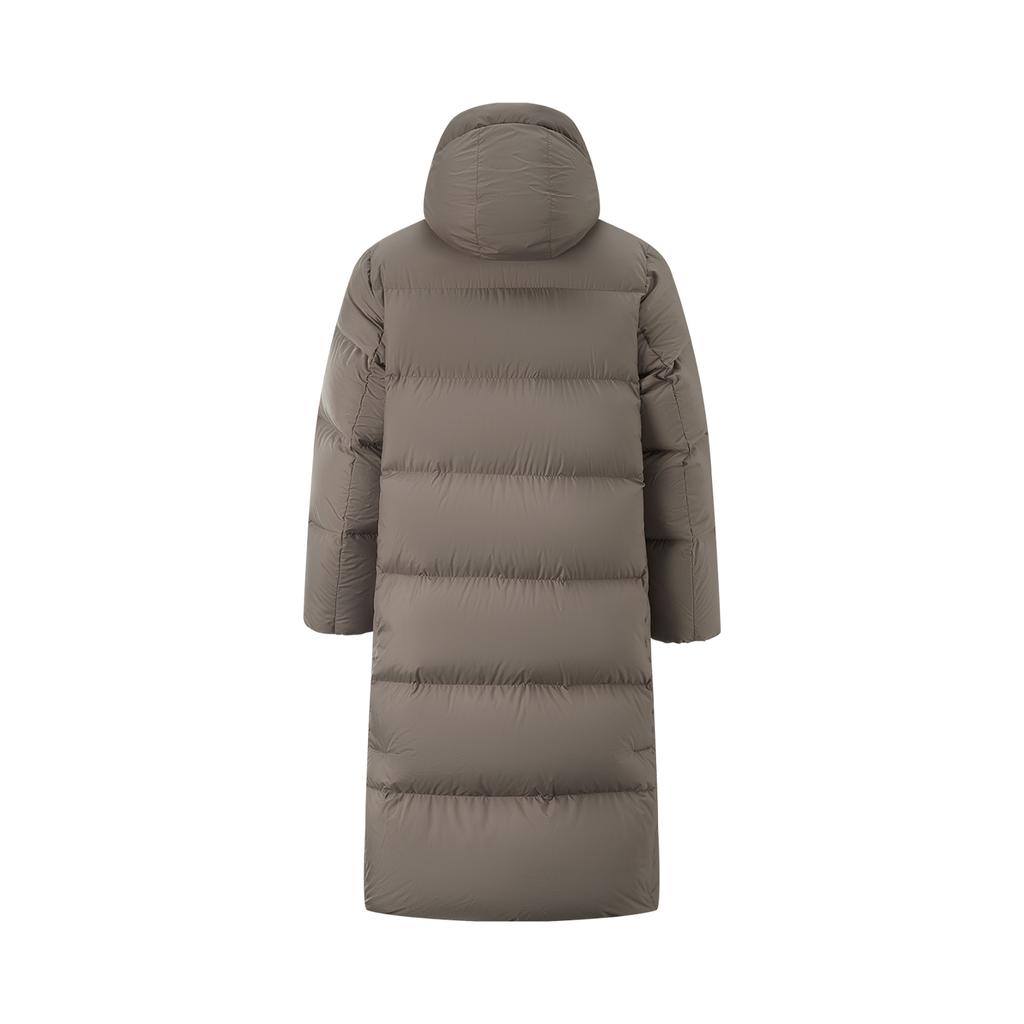 Li Ning Hot Pot Down Series свободная однотонная куртка с капюшоном для улицы, устойчивая к холоду, повседневная теплая длинная куртка-пуховик для женщин, верхняя одежда, цвет дерева-серо-коричневый AYMU232-8