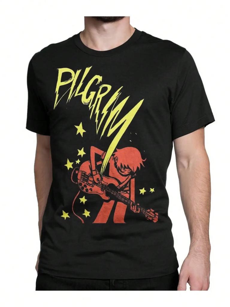 Футболка Scott Pilgrim Vs The World для мужчин Черная 100% Хлопок Все Размеры Инди-комикс и Кино Одежда Ретро Подарок для Геймера
