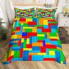 Building Block Duvet Cover Single Queen Bedding Set Colorful Toy Cubes Blocks Printed Soft Microfiber Quilt Cover for Teen Girls