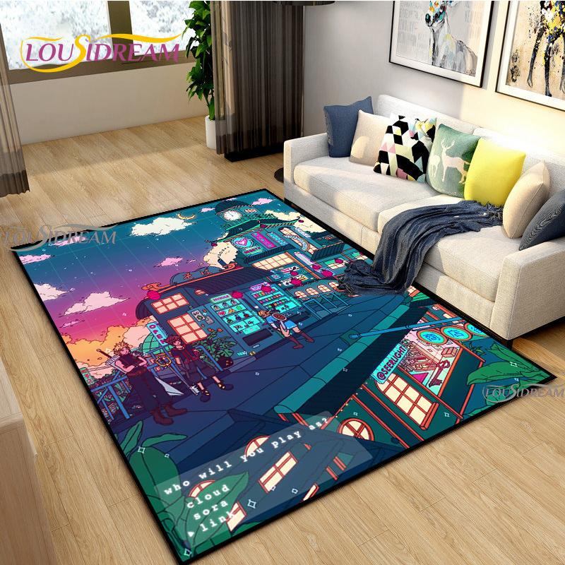 Японское Аниме Ночной Пейзаж Ковры Детская Игровая Напольная Подстилка Alfombra Мультяшные Ковры Современный Домашний Декор Гостиной Моющийся Напольный Ковер
