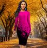Long Sleeve Waist Tight Office Slim Fit Color Blocking Peach Blossom Printing Elegant Bodycon Dress