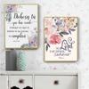 Watercolor Flower Wall Art Poster Print Bible Quote Verse Canvas Painting Gifts for Christian God Letter Decoration Home Picture