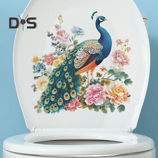 Павлин, пион, цветок, стикер для унитаза, съемный самоклеящийся, водостойкий, ПВХ, для гостиной, ванной комнаты, настенное искусство, украшение для крышки унитаза с животным цветком