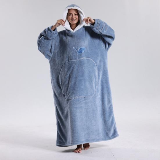 Winter Wearable Blanket Bathrobe with Big Pocket Thick Double-sided Fleece Loose Long Sleeves Pajamas Heat Retention Full Protection Home Lazy
