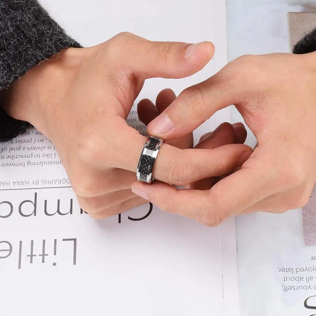 Классическое мужское кольцо 8 мм, титановое кольцо из нержавеющей стали, инкрустация, черное, синее кольцо из углеродного волокна, свадебные украшения, рождественский подарок, аксессуары