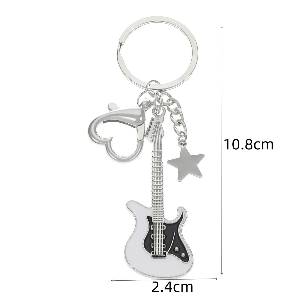 2pcs Y2k Guitar Love Heart Keychain for Men Women Cool Pentagram Pendant Rock Punk Accessories Gift