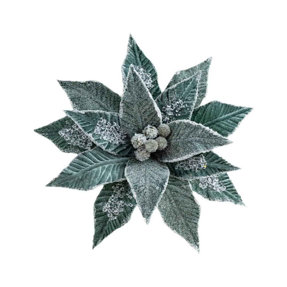 Luxurious Faux Velvet Christmas Flower Elegant Realistic Xmas Tree Ornaments with Ice Crystal Handmade Eternal Flower Home Decor