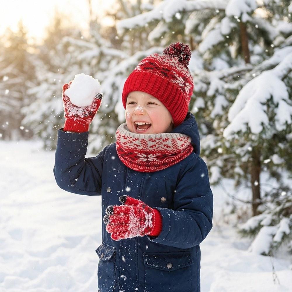 3Pcs/Set Winter Children Scarf Hat Gloves Set Warm Bonnet Gloves Kits Knitted Hats Scarfs Kids