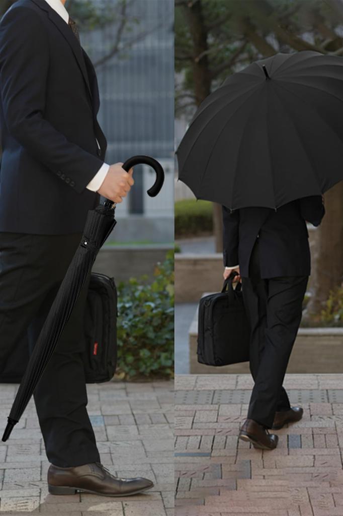 SUKIO Long Идеальный Взрослый Прочный Открывающийся Прыжковый Супер Тефлоновый Подходит для Дождя или Включает Чехол для Зонта Зонт, 16-спицевой Фиберглассовый, 65см, Зонт,