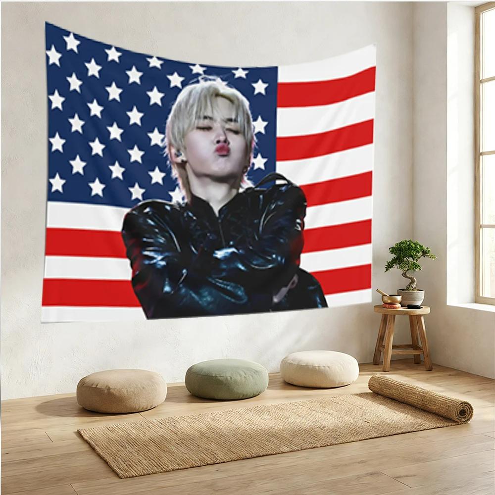 Ли Но Милый Зубастый Рот Американский Флаг Skz Kpop Баннер Общежитие Домашний Декор Гобелен Фанату Подарок на День Рождения