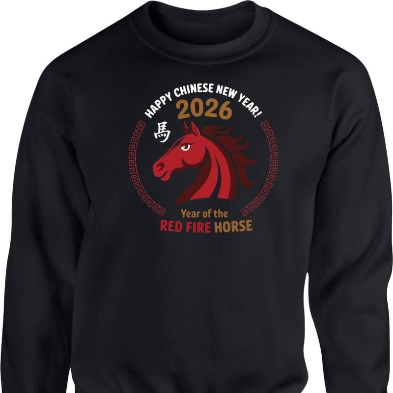 Chinese New Year Horse Jumper Fire Horse 2026 Unisex Top Autumn and Winter Matching Hoodies Long Sleeve Keep Warm Pullover