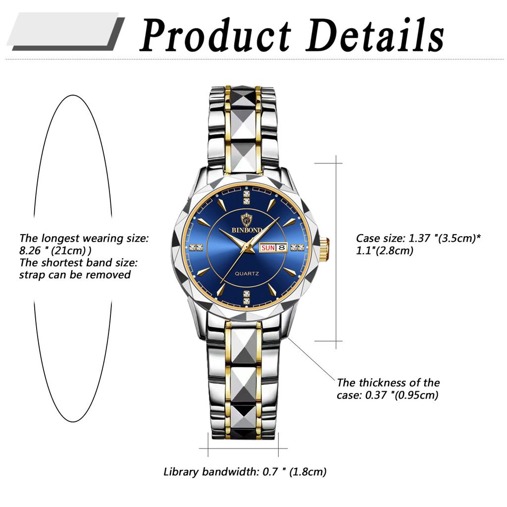 Ladies Watch Seiko Analog Copy Watch Women Luminous Date Day of the Week Waterproof Watch Easy To Read Dial Stainless Steel Adjustable Level Blue