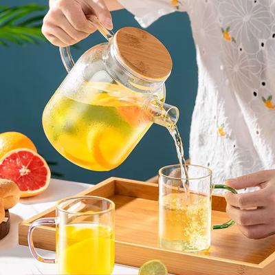 Стеклянный кувшин для воды с круглым носиком, большой емкости, прозрачный термостойкий чайник, бутылка для холодной воды с ароматом лимонного чая