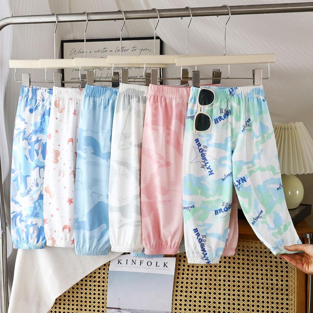 Летние солнцезащитные штаны с текстурой ледяного шелка для мальчиков и девочек, дышащие солнцезащитные спортивные длинные антимоскитные штаны для малышей