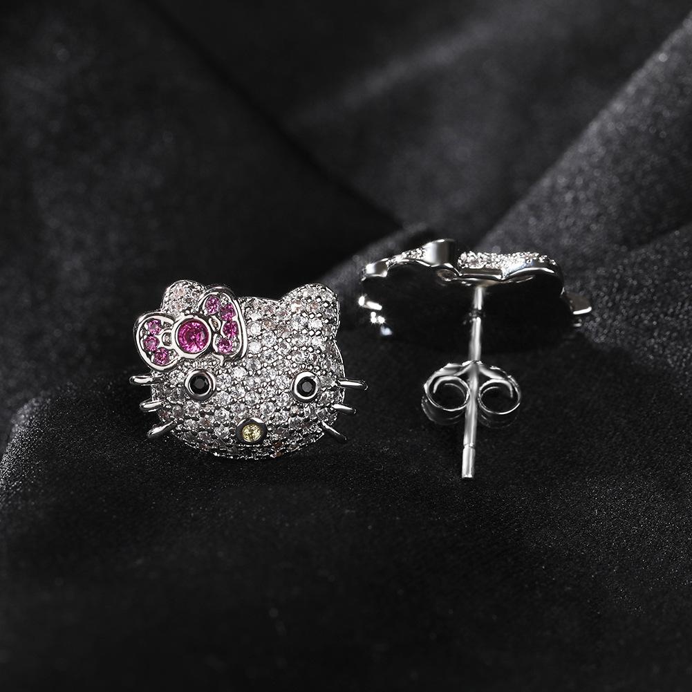 Милые и классные серьги-гвоздики, дизайн в стиле инста-девушки, серьги-гвоздики с кошками, индивидуальность, темперамент, супер блестящие уши