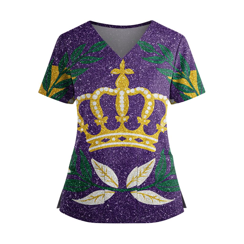 Женская футболка для сиделки с принтом, V-образным вырезом, двумя карманами, короткими рукавами, разрезом по подолу, униформа для сиделки