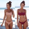 Сплошной цвет женщин мягкий беспроводной ремень бюстгальтер трусы купальники пляжный комплект бикини